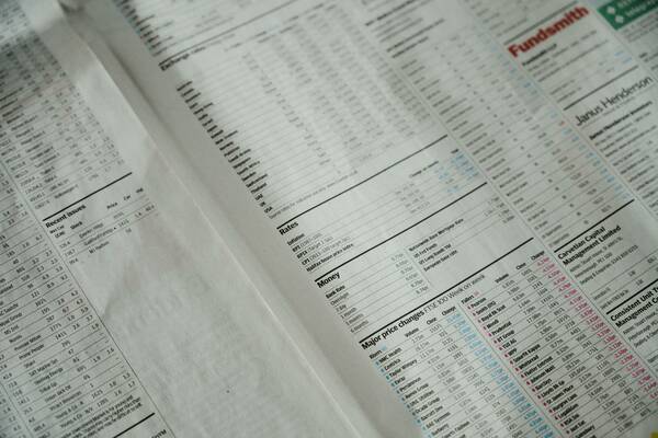 A close up of Finance Section in a newspaper